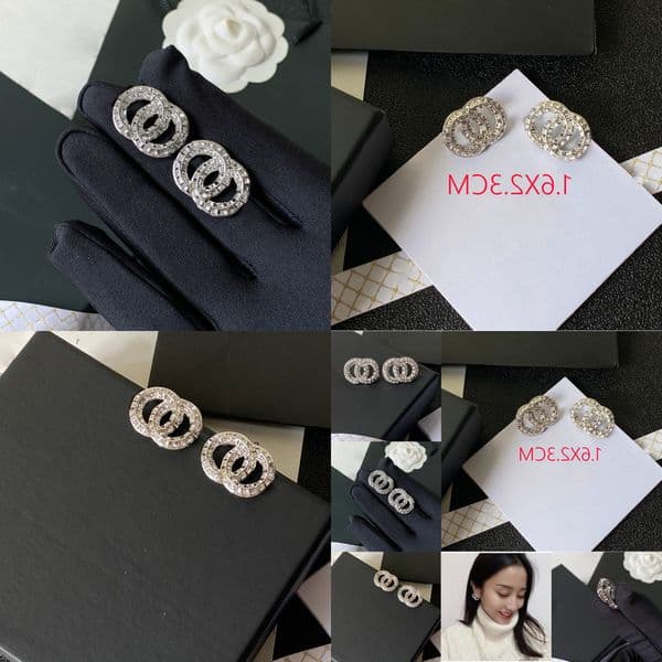 Earring Letter High-end Designer Stud inlay Diamond Crystal Real Gold Plated Yellow Copper Stamps Earrings Wedding Party Luxury Jewelry Christmas Gifts