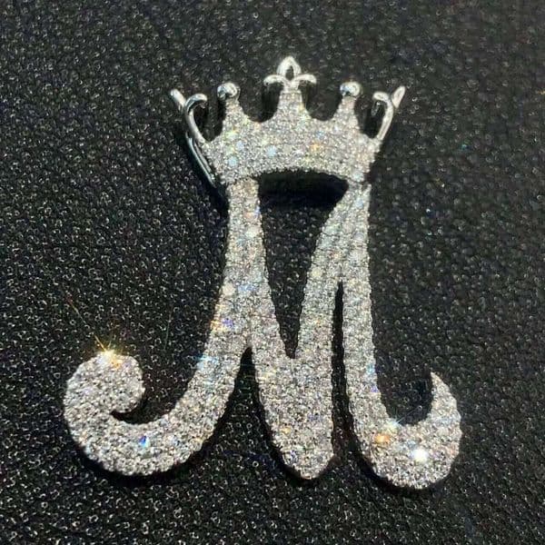 10K /14K/18K Gold Hollow Cuban Chain Diamond Pendant Necklace for Men - Lab-Grown Diamonds (Custom Letter Pendant)