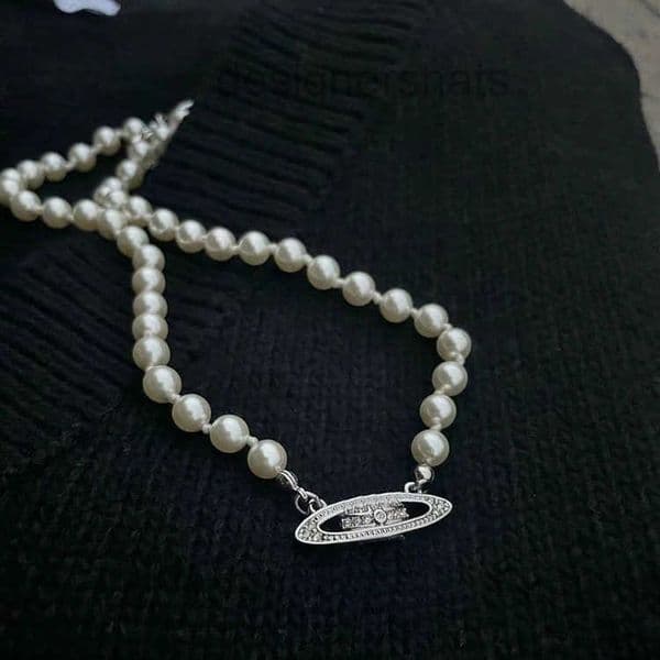 Ladies Pearl Necklace With Delicate Alien Spacecraft Pendant Silver Tone Women s Fashion Jewelry Cosmic Accessory
