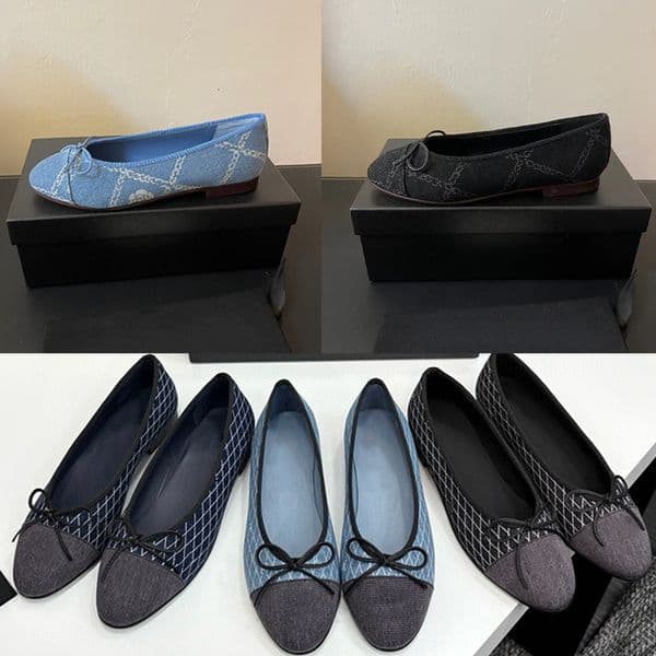 Ballet Flats Denim Designer Ballet Shoes Slingbacks Sandal Bow Flat Shoe Lady Leather Pumps Casual Street Party Office Shoes 488