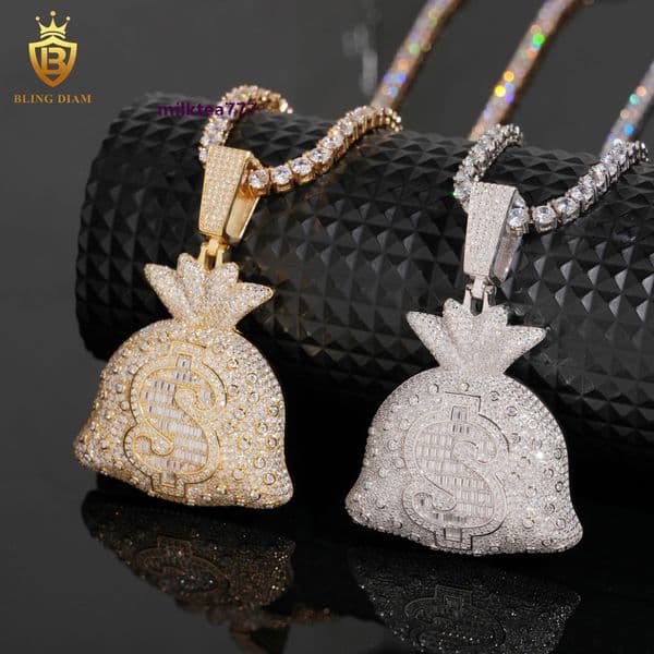 Hot Sale VVS Moissanite Purse Pendant HipHop 925 Silver Moissanite Pendant Moissanite Jewelry Pendant Mens Pass Diamond Test GRA