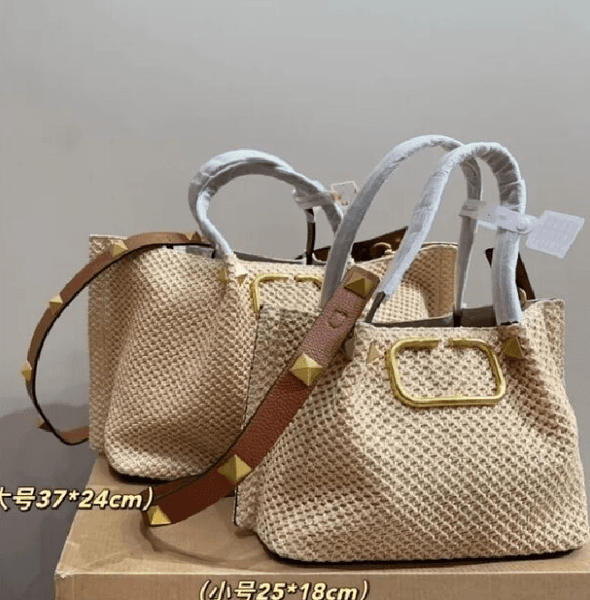 2026 Designer Straw Women's Bag Straw beach bag modern design practical handbag woman with studs canvas crochet shoulder casual