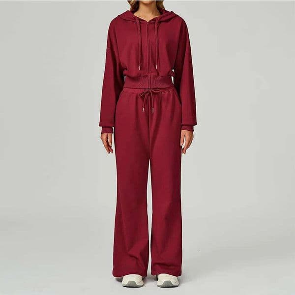 New Winter Zipper Sports Suit 2 Pieces Hooded Casual Loose Sweatshirt Long Sleeved Outdoor Running Suit Sportswear for Women