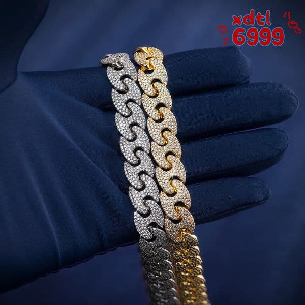 Dope Jewelry Hiphop Necklace G-Link Chain 925 Sterling Silver Iced Out 12mm VVS Moissanite Cuban Chain