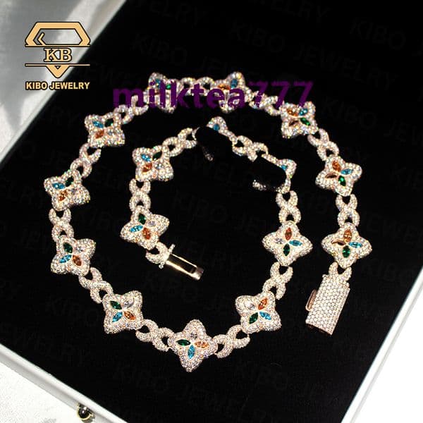Fashionable 22mm Cuban Link Chain Infinity Necklace with Marquise Clover Moissanite 925 Sterling Silver New Design Hip Hop Style