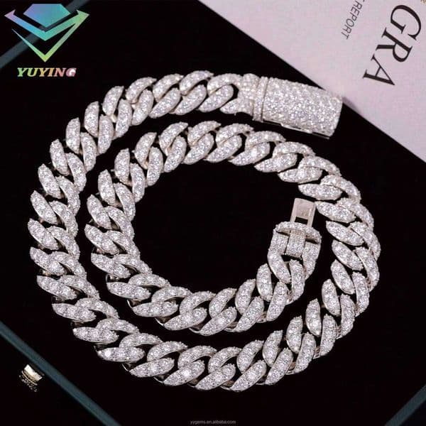 Bargain Sale 18mm Link Chain Big Single Row Design Moissanite Bracelet Necklace Custom Hip Hop Diamond Cuban Links