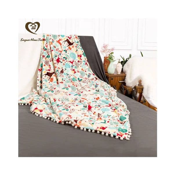 Double-sided fleece blanket with custom Christmas logo pattern