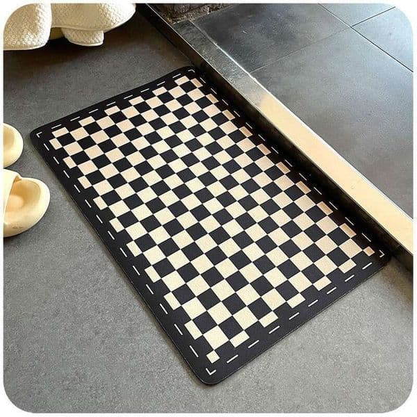 Ins Checkered Floor Mat Water Absorbent Non Slip Quick Drying Foot Mat For Bathroom Entrance And Shower Area ecohaven