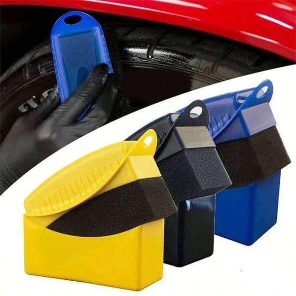 1PC Car Tire Wax/Polish Brush w/Cover - Ergo Handle, High-Density Sponge for Tire/Rim/Interior Cleaning, Eco-Friendly