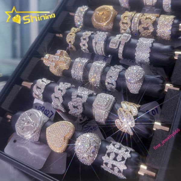 Pass Diamond Tester 925 Silver White Gold Plated VVS Diamond Hip Hop Iced Out Jewelry Diamond Moissanite Men Ring