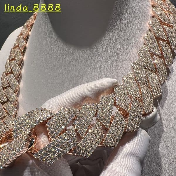 Shining 18K Gold Plated Sterling Silver 24mm 4 Rows Iced Cuban Link Chain Necklace Moissanite