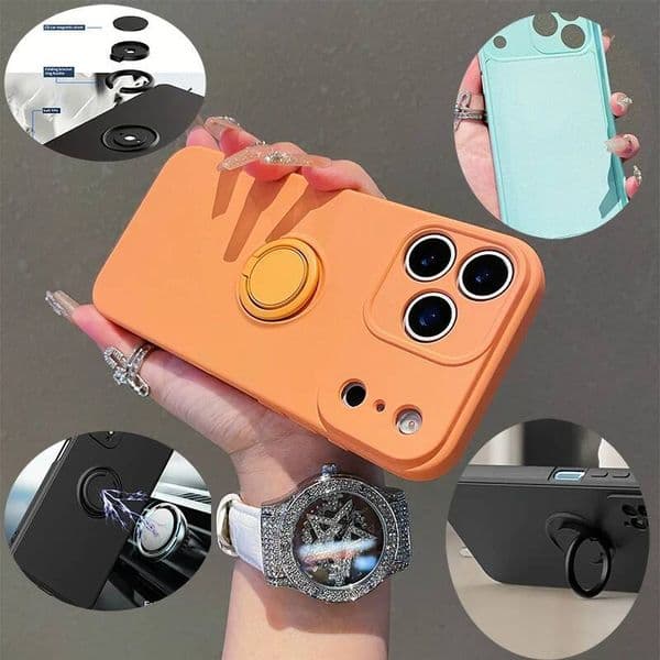 360°Rotating Metal Car Holder Ring Matte Liquid Silicone Shockproof Phone Case For iPhone 17 Pro Max Air Bumper Soft Back Cover ddmythur