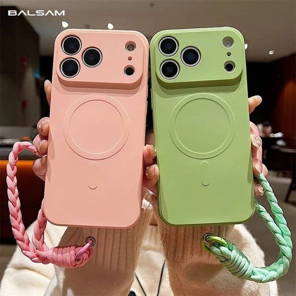 For Magsafe Liquid Silicone Magnetic Matte Case for iPhone 17 Air 16e 15 14 13 12 11 Pro Max Plus Wrist Strap Lanyard Soft Cover ddmythur