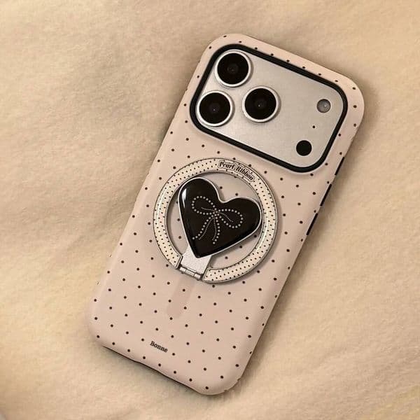 Korean Polka Dots Love Heart Bracket Magnetic Phone Case for iPhone 17 Air 16 15 14 13 12 mini 11 Pro Max Shockproof Hard Cover ddmythur