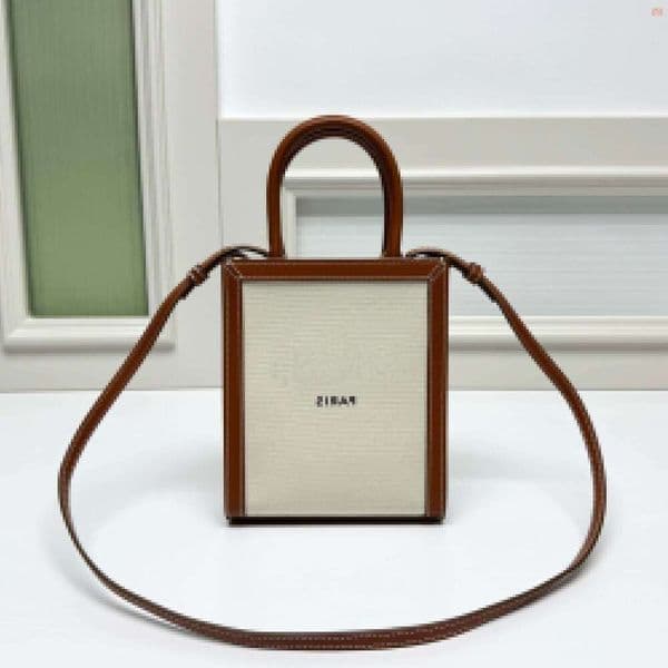 Designer Luxury Macadam Pattern Cabas Vertical Small Tote Shoulder Bag Khaki Leather Handbag