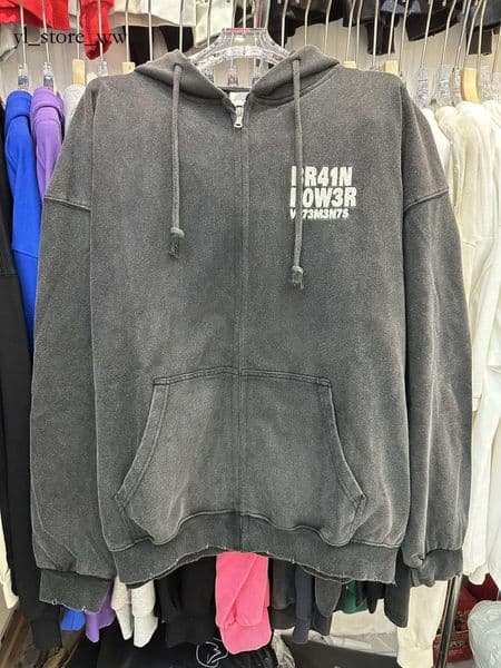 Vetement hoodie Designer Embroidered Letter Blue Signature Print Unisex Loose Zipper vetementmen high quality street Hoodie Jacket 0ad