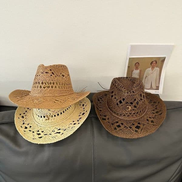 Bucket Hat Designer Women Men Woven Cowboy Grass Straw Hat Wide Brim Sun Hat Summer Breathable Sunscreen Beach Vacation Outdoor Recreation