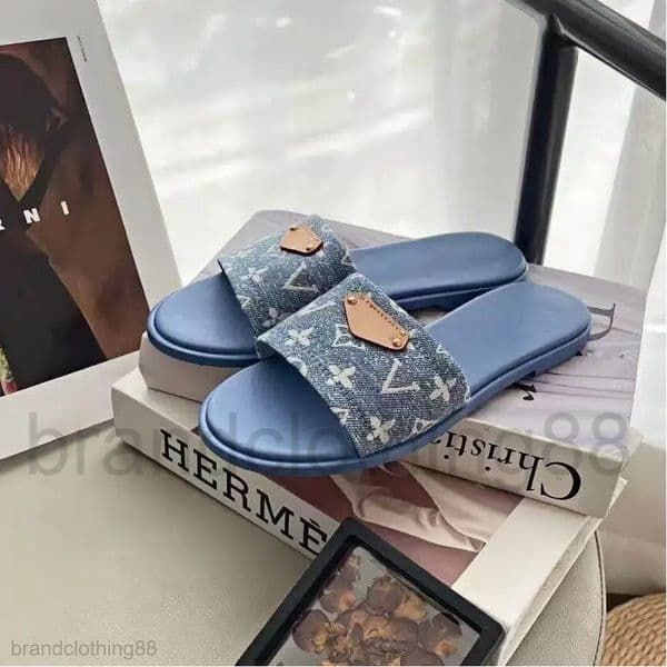 Designer Slippers Women sandals Slides cowboy flat slippers old flower brown sandals summer beach slides genuine leather sandals classic designer shoe vasdff001