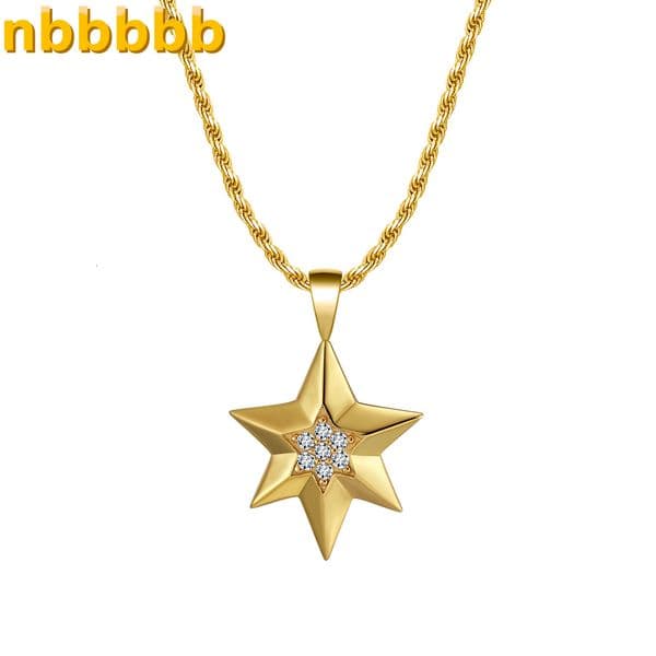 NMN12 RINNTIN 18K Gold Plated Star Charm Necklace 15mm Sterling Silver Rope Chain Pendant Necklace for Women Men