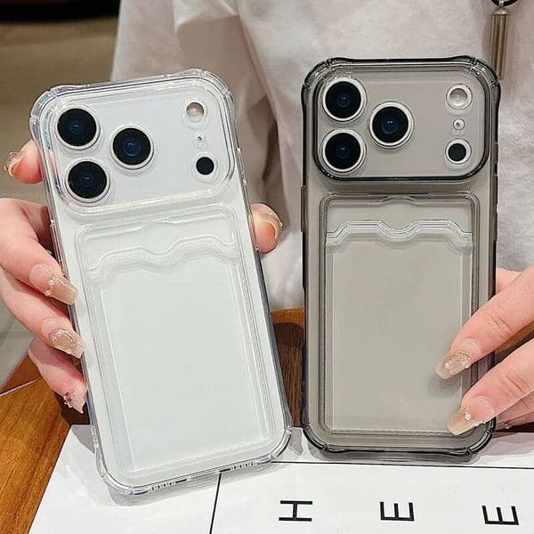 Card Slot Pocket Phone Case For iPhone 17e 17 16 15 Max 14 13 Pro 12 11 16e Shockproof Transparent Silicone Soft TPU Cover ddmythur