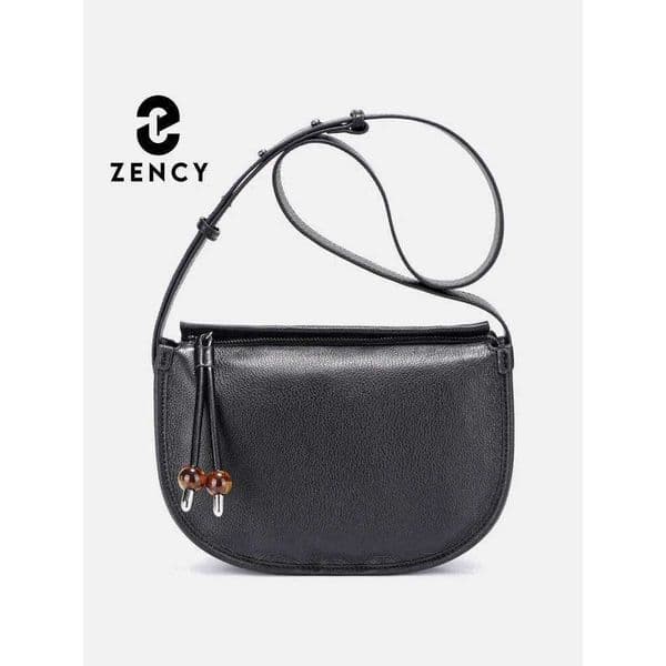 Zency Women Black Messenger Split Leather Handbags Crossbody Large Capacity Single Shoulder Bag For Commuters Shoppers