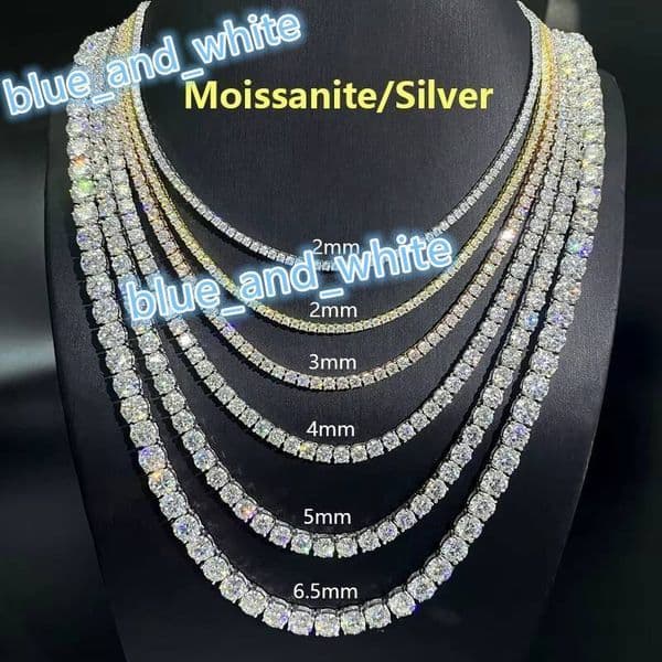 Cheap Price Moissanite Hiphop Necklace 2mm 3mm Iced Out Diamond Tennis Chain 925 Sterling Silver 4mm 5mm Moissanite Tennis Chain
