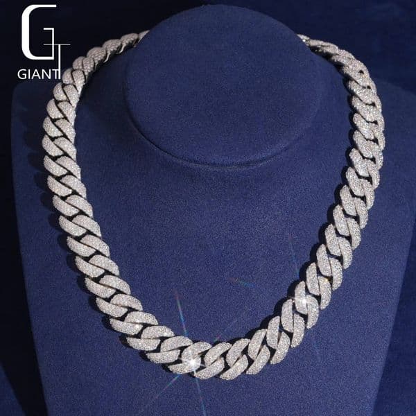 Iced Out 16mm Miami Cuban Chain Bracelet Necklace Set 925 Sterling Silver VVS D Moissanite Diamond Cuban Link Chain Hip Hop Bling Rapper Jewelry for Men