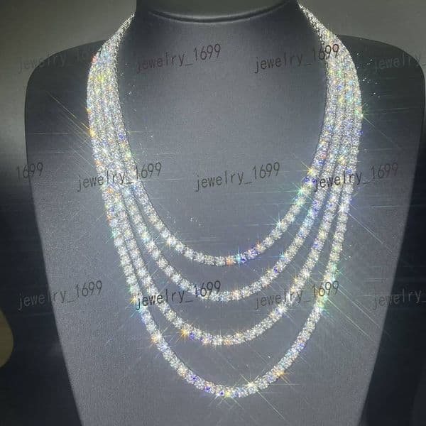 Hip Hop Iced Out 925 Sterling Silver 3mm 4mm 5mm Moissanite Diamond Tennis Chain Necklace