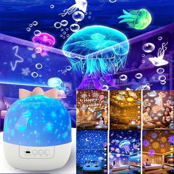 Star Light Projection Rotating Rechargeable Bedroom Ceiling Atmosphere Night Lamp Stars Childrens Birthday Gift with Films Sheet