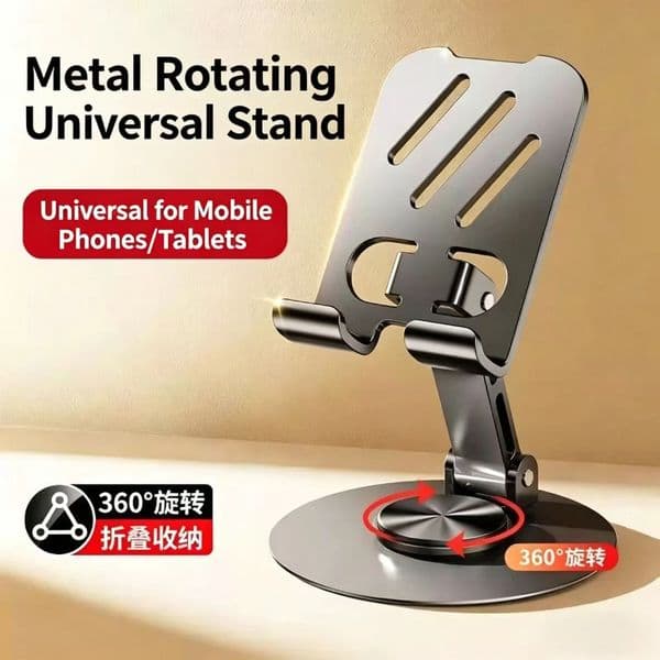 360° Rotating Metal Phone Tablet Stand Foldable Universal Desktop Holder Adjustable Aluminum Alloy Mechanical Bracket for iPhone iPad