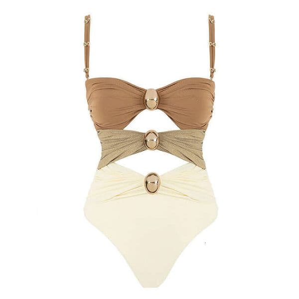 Color-Block One-Piece Swimsuit for Women, High-End Beach Bikini and Spa Swimwear