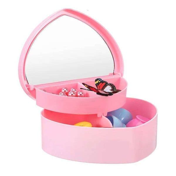1Pcs heart-shaped box with makeup mirror, jewelry display pendant necklace box, can hold earrings, rings, bracelets