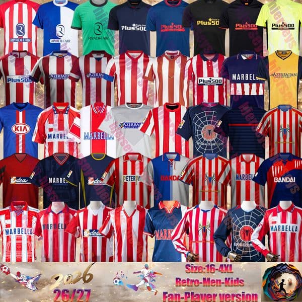 94 95 96 04 05 23 24 Atleticos Madrides Retro Soccer Jersey J.ALVAREZ GRIEZMANN SORLOTH CORREA GIULIANO LLORENTE LINO DE PAUL KOKE F.TORRES SIMEONE classic vintage kids