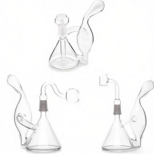 Wholesale Travel 3style Beaker Water Bong Pipes Bubbler Recycler Hookahs Shisha Thick glass Water Bongs Heady With 14mm Nail oil burner banger Nail bowl for smoking