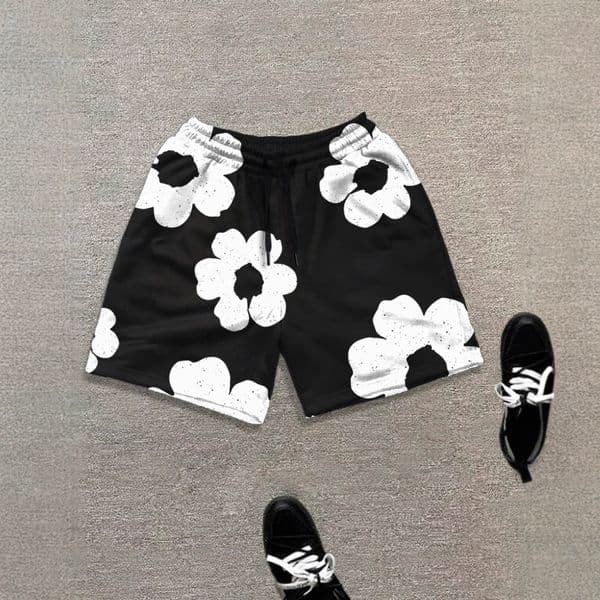 Luxury Brand Designer Men's Summer Black And White Floral Print Short Pants For Casual Sports Wear. New Style, Versatile For All Seasons. Short Sleeve Summer Tops.