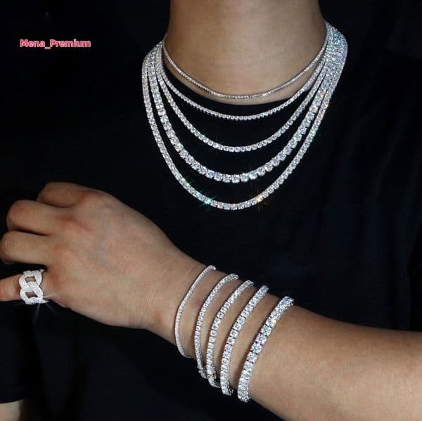 Most Popular 2mm-65mm VVS Moissanite Tennis Bracelet Classic Vintage 925 Sterling Silver Moissanite Diamond Chain Necklace