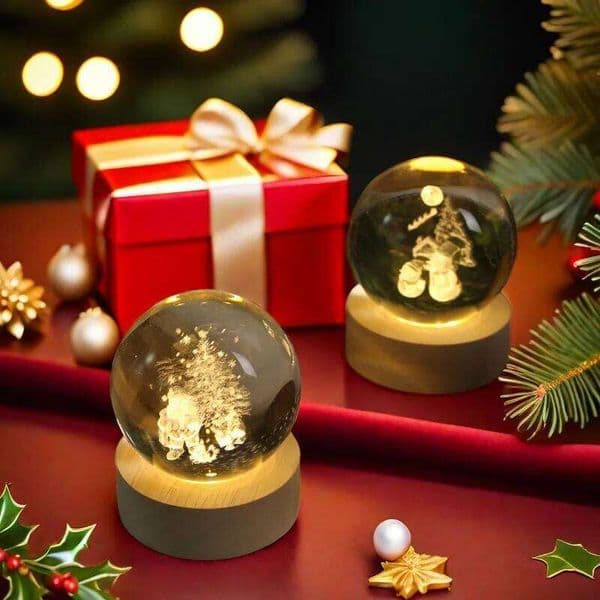 Christmas Decorations 3D Crystal Ball Santa Claus Snowman USB LED Night for Bedroom Ambient Light Creative Children Gifts
