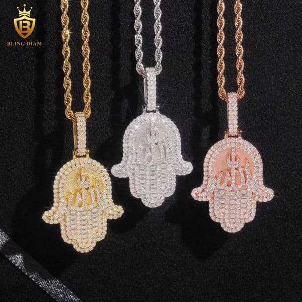 Custom Moissanite Pendant Charms Palm 925 Sterling Silver Baguette Cut Moissanite Pendant D VVS GRA Certified Fashion Pendants