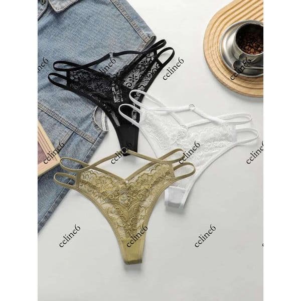 Women's Panties 3-pack Fashionable Multi-color Lace Thong Sexy Lingerie Lightweight And Easy To Clean Underwear C937