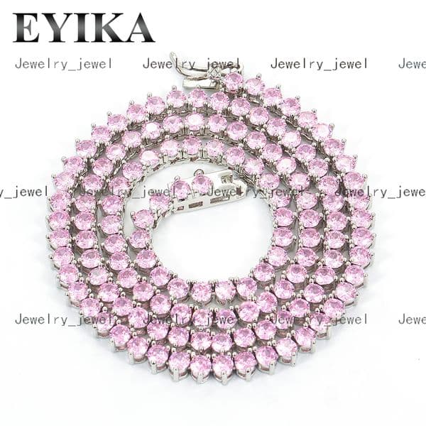 Hot New Product Baby Pink Tennis Chain Hip Hop Trendy 3mm Cubic White Necklace Ice Chain Hip Hop Necklace