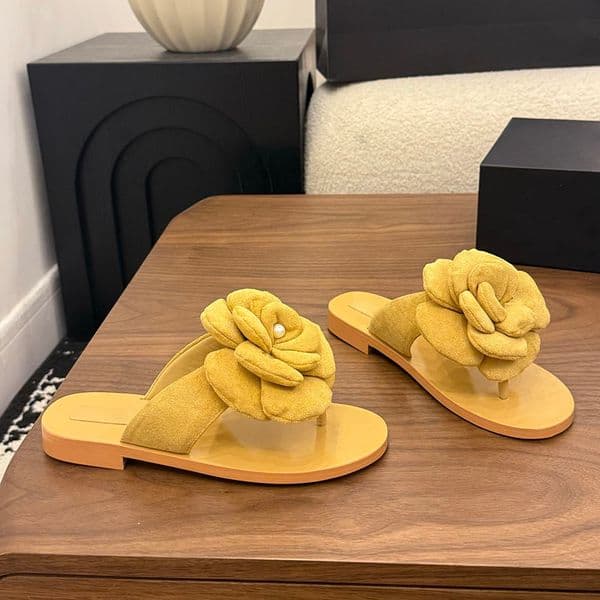 Women Chunky Low Heels Sandals Designer Suede Thongs Flip Flops With Flower Outdoor Beach Shoes Classic Pink Blue Leisure Shoes With Dust Bags Casual Shoes Lady Mules