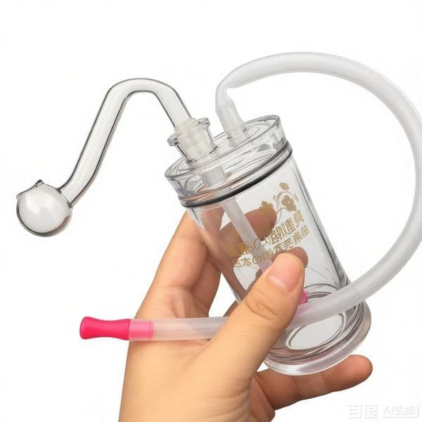 Portable Cheap Plastic glass Oil Burner Bubbler Pipe Mini Double Percolator Water Bong Pipes With 10mm male glass oil banger Bowl and Soft Silicone Mouthpiece