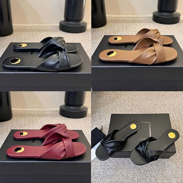 26ss Designer Square Head Intersection Flat Bottom Slippers Luxury Ladies Classic Knot Mules Shoes Womens Fashion Outdoor Sheepskin Flip Flops Genuine Size 35 42