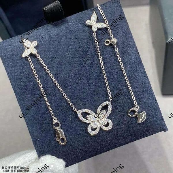 Phantom five butterfly necklace female can pull s925 sterling silver temperament elegant light luxury niche collarbone chaindf
