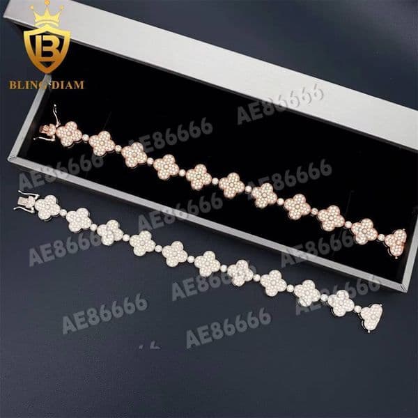 New Design 15mm Hip Hop Jewelry 925 Sterling Silver Iced Out Moissanite Diamond Clover Bracelets Men Women High Quality Fine Jewelry Pass Tester