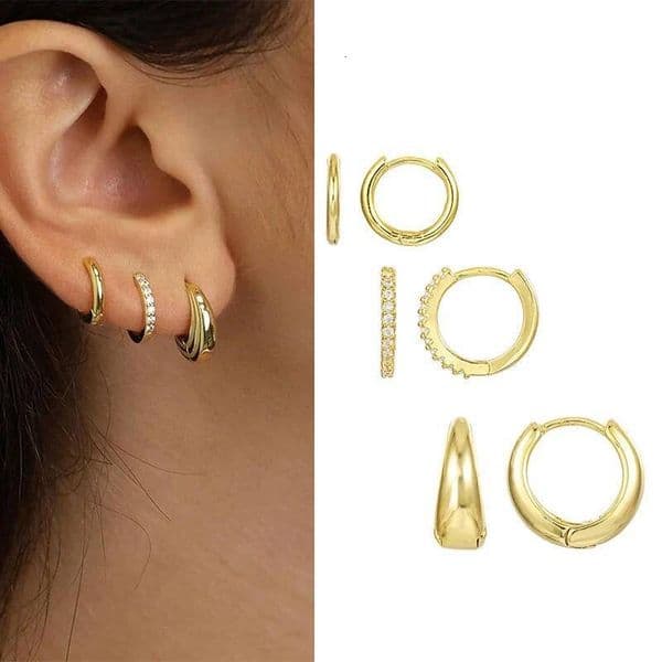 Stainless Steel 3PCS Set Stacked Huggie Earrings for Women Tiny Dainty Multicolored Rainbow CZ Hoops Party Jewelry