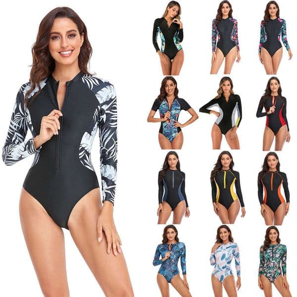 New and swimwear, zippered surfing suit, women's one-piece swimsuit, plus-size conservative diving suit