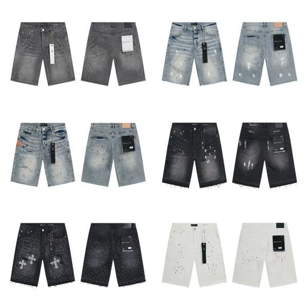 shorts purple shorts men designer purple jeans Denim Trousers Mens Jeans Short hip hop hole Casual shorts Knee lenght jean clothing Purple Short jorts us size