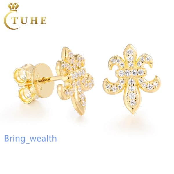 In Stock With Certificate Iced Out Jewelry Gold Plated 925 Sterling Silver Moissanite Waterproof Iris Stud Earrings for Men