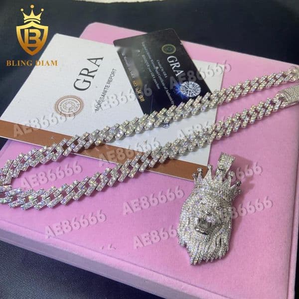 In Stock HipHop Style S925 Moissanite Cuban Chain Pass Diamond Tester VVS Moissanite Necklace Chain Silver with GRA Certificate
